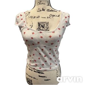 Cotton On white and Red Floral Crop Top